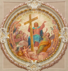 MENAGGIO, ITALY - MAY 8, 2015: The neobaroque fresco of Jesus with the cross in church chiesa di Santo Stefano by Luigi Tagliaferri (1841-1927).