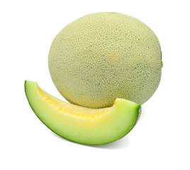 Fresh green Melon slice prepare to eat white background
