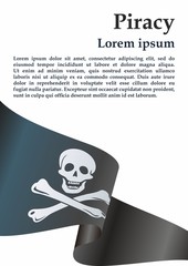 Pirate flag with skull and crossbones. The traditional "Jolly Roger" of piracy. Template for the design of posters, advertising, messages.Bright vector illustration.