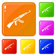 Kalashnikov machine icons set collection vector 6 color isolated on white background