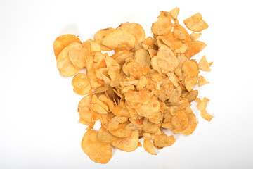 Group of potato chips isolated on white background with clipping path. Top view