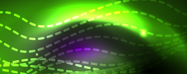 Fototapeta premium Neon vector wave lines abstract background, magic futuristic techno design