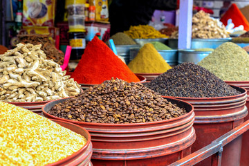 Traditional Spices at the market Marrakesh, Morocco