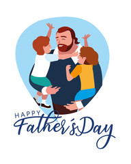 happy father day card with dad and children