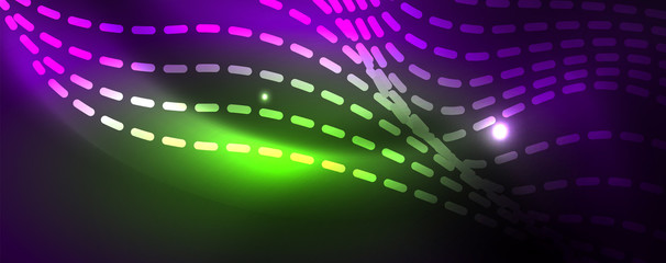 Fototapeta premium Neon vector wave lines abstract background, magic futuristic techno design