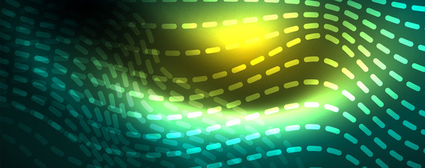 Fototapeta premium Shiny neon vector wave line abstract background, motion concept