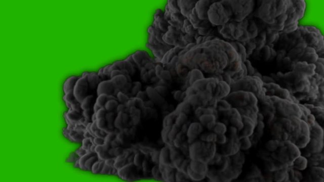 Realistic Giant explosion and black smoke in front of a green screen. VFX element.