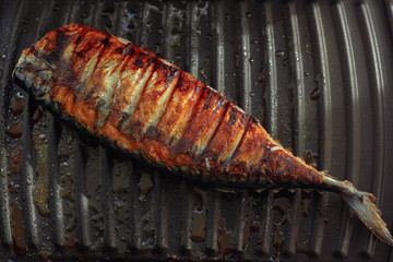 Juicy tasty hot sea fish on grill