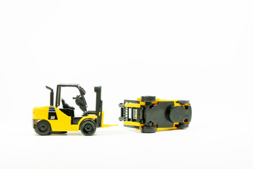 Accident of Diesel forklift on a white background