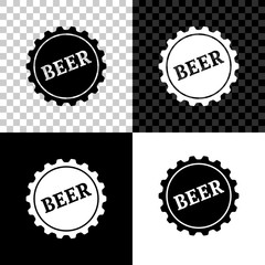 Bottle cap with beer word icon isolated on black, white and transparent background. Vector Illustration