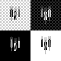 Cereals icon set with rice, wheat, corn, oats, rye, barley icon isolated on black, white and transparent background. Ears of wheat bread symbols. Agriculture wheat symbol. Vector Illustration