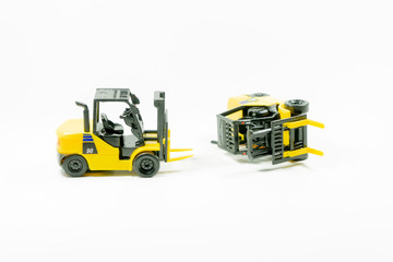 Accident of Diesel forklift on a white background