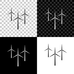 Wind turbine icon isolated on black, white and transparent background. Wind generator sign. Windmill silhouette. Windmills for electric power production. Vector Illustration