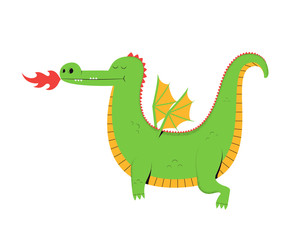 Flying dragon. Cute cartoon dragon isolated on a white background. Vector illustration