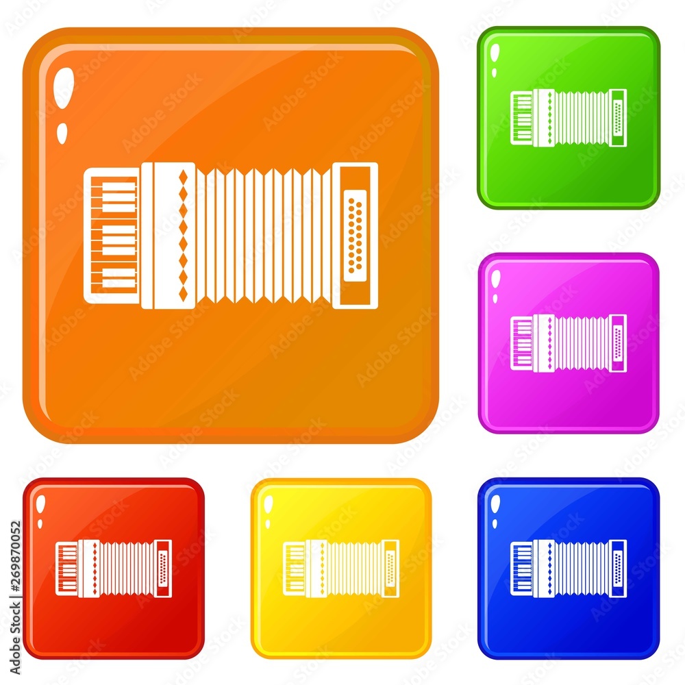 Poster accordion icons set collection vector 6 color isolated on white background