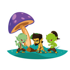 ugly trolls with caveman gnome in the camp magic characters