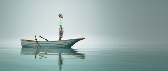 Man in a boat - Powered by Adobe