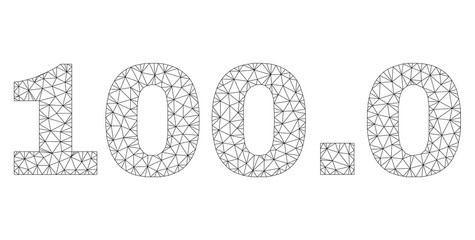 Mesh vector 100.0 text. Abstract lines and points are organized into 100.0 black carcass symbols. Linear carcass 2D polygonal mesh in vector format.