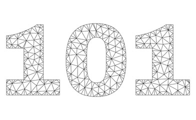 Mesh vector 101 text. Abstract lines and circle dots are organized into 101 black carcass symbols. Wire carcass 2D triangular mesh in vector EPS format.