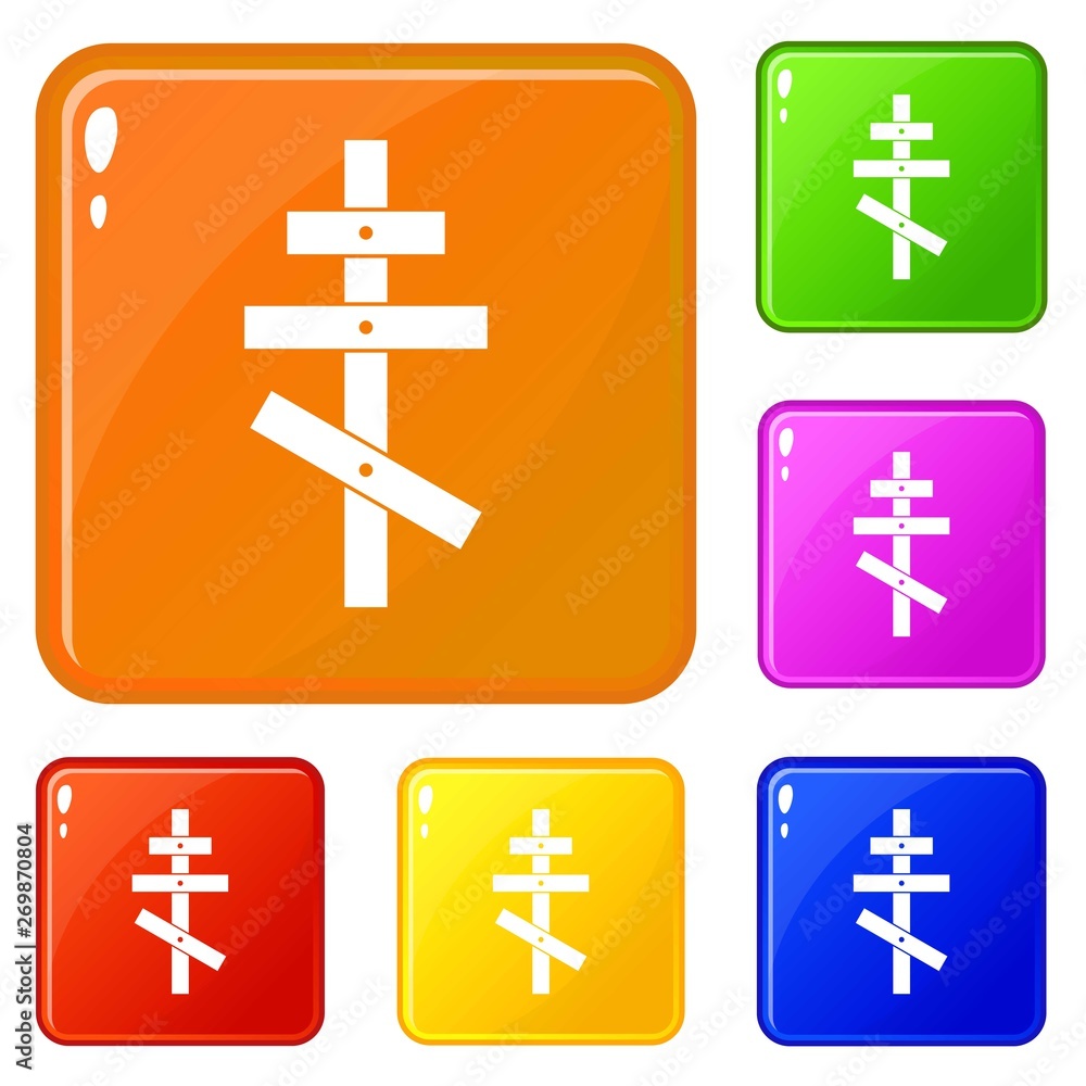 Poster orthodox cross icons set collection vector 6 color isolated on white background