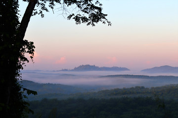 Fototapeta na wymiar Morning mood with fog - Borneo Malaysia Asia