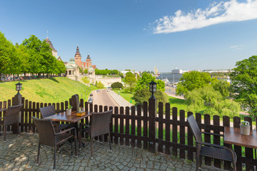 Szczecin.  Panoramic view on Chrobry embankment and waterfront