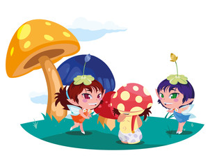 beautiful magic fairies with fungu elf in the garden