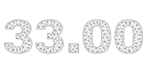 Mesh vector 33.00 text. Abstract lines and circle dots are organized into 33.00 black carcass symbols. Linear carcass flat triangular mesh in eps vector format.