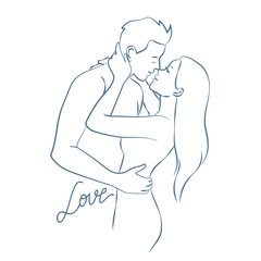 Passionate young couple kissing isolated on white background : Vector Illustration