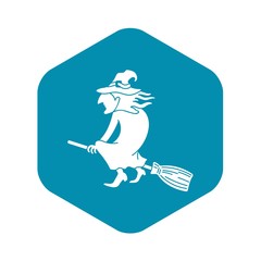 Witch on broom icon. Simple illustration of witch on broom vector icon for web design isolated on white background