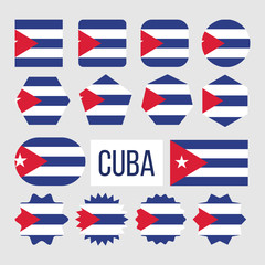Cuba National Flag Collection Figure Set Vector. Five Horizontal Blue And White Stripes With Red Equilateral Triangle Based On Star In Center On Symbol Of Cuba. Flat Cartoon Illustration