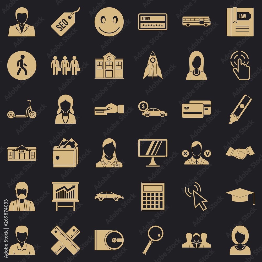 Poster action icons set. simple style of 36 action vector icons for web for any design