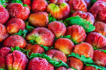 Strawberries sold on the street market stall