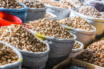 Dried food products sold at the Chorsu Bazaar in Tashkent