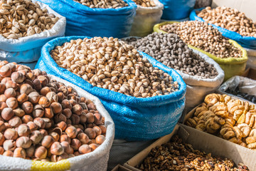 Dried food products sold at the Chorsu Bazaar in Tashkent