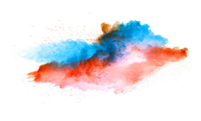 Collision of colored powder isolated on white