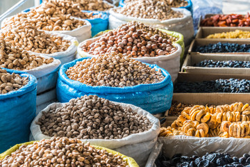 Dried food products sold at the Chorsu Bazaar in Tashkent