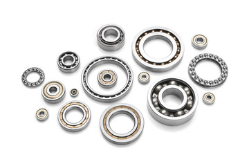 Set of steel ball bearings in closeup