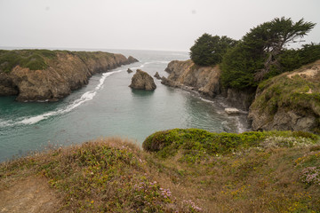 Fototapeta na wymiar Ocean bay landscape with cliffs and islands