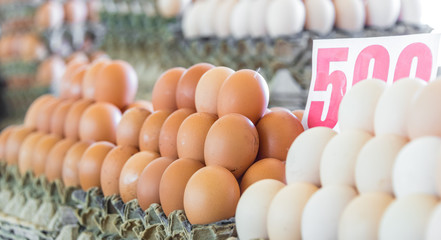 Fresh eggs sold on the street market stall