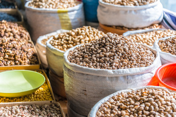 Dried food products sold at the Chorsu Bazaar in Tashkent