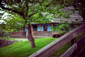 Old wooden house in museum. 