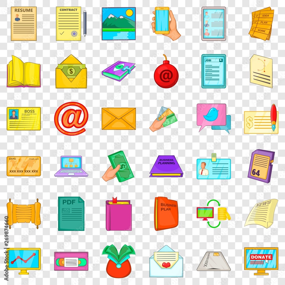 Poster folder icons set. cartoon style of 36 folder vector icons for web for any design