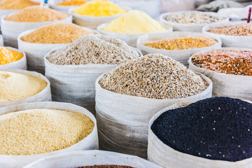 Dried food products sold at the Chorsu Bazaar in Tashkent