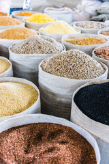 Dried food products sold at the Chorsu Bazaar in Tashkent