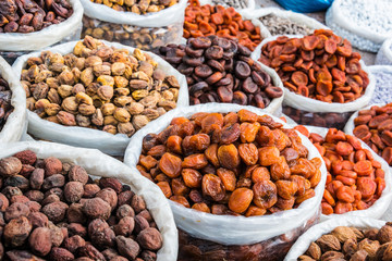 Dried food products sold at the Chorsu Bazaar in Tashkent