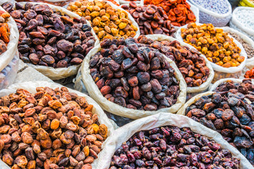 Dried food products sold at the Chorsu Bazaar in Tashkent