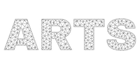 Mesh vector ARTS text. Abstract lines and small circles are organized into ARTS black carcass symbols. Linear carcass 2D polygonal network in vector EPS format.