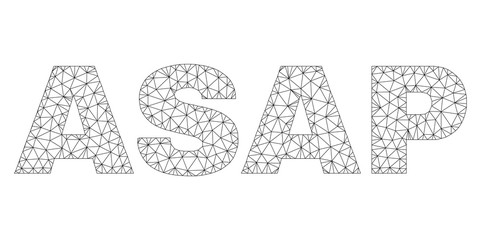 Mesh vector ASAP text. Abstract lines and points are organized into ASAP black carcass symbols. Wire carcass flat triangular mesh in vector format.