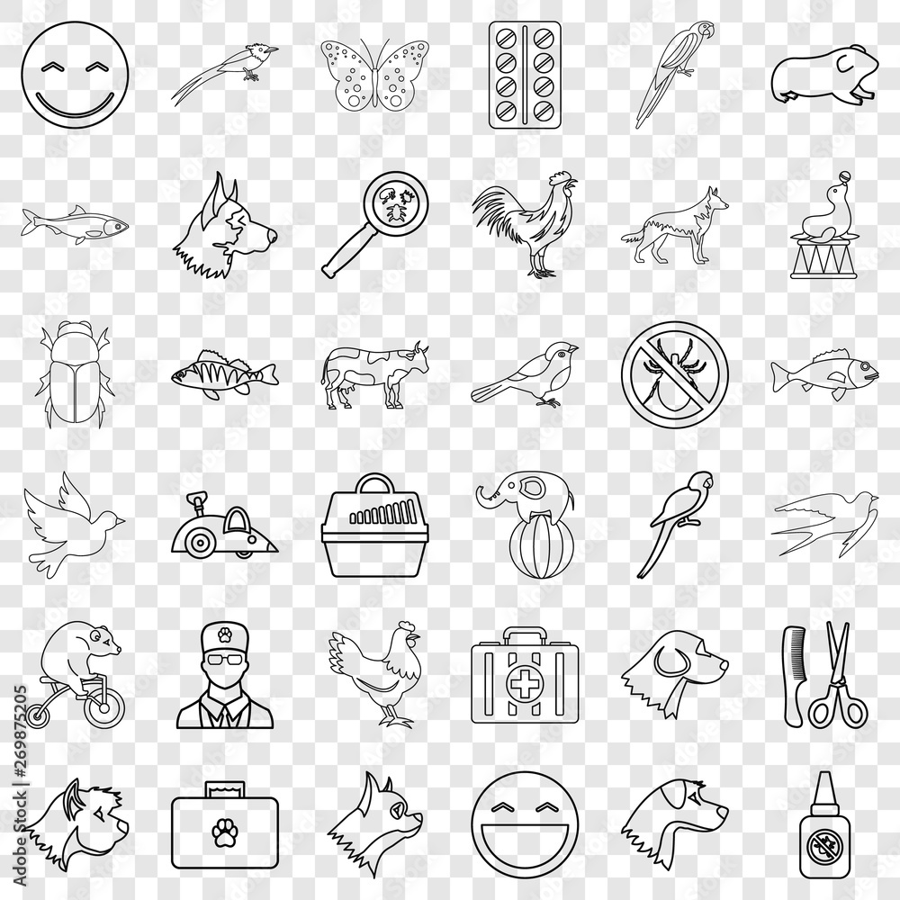 Poster parrot icons set. outline style of 36 parrot vector icons for web for any design